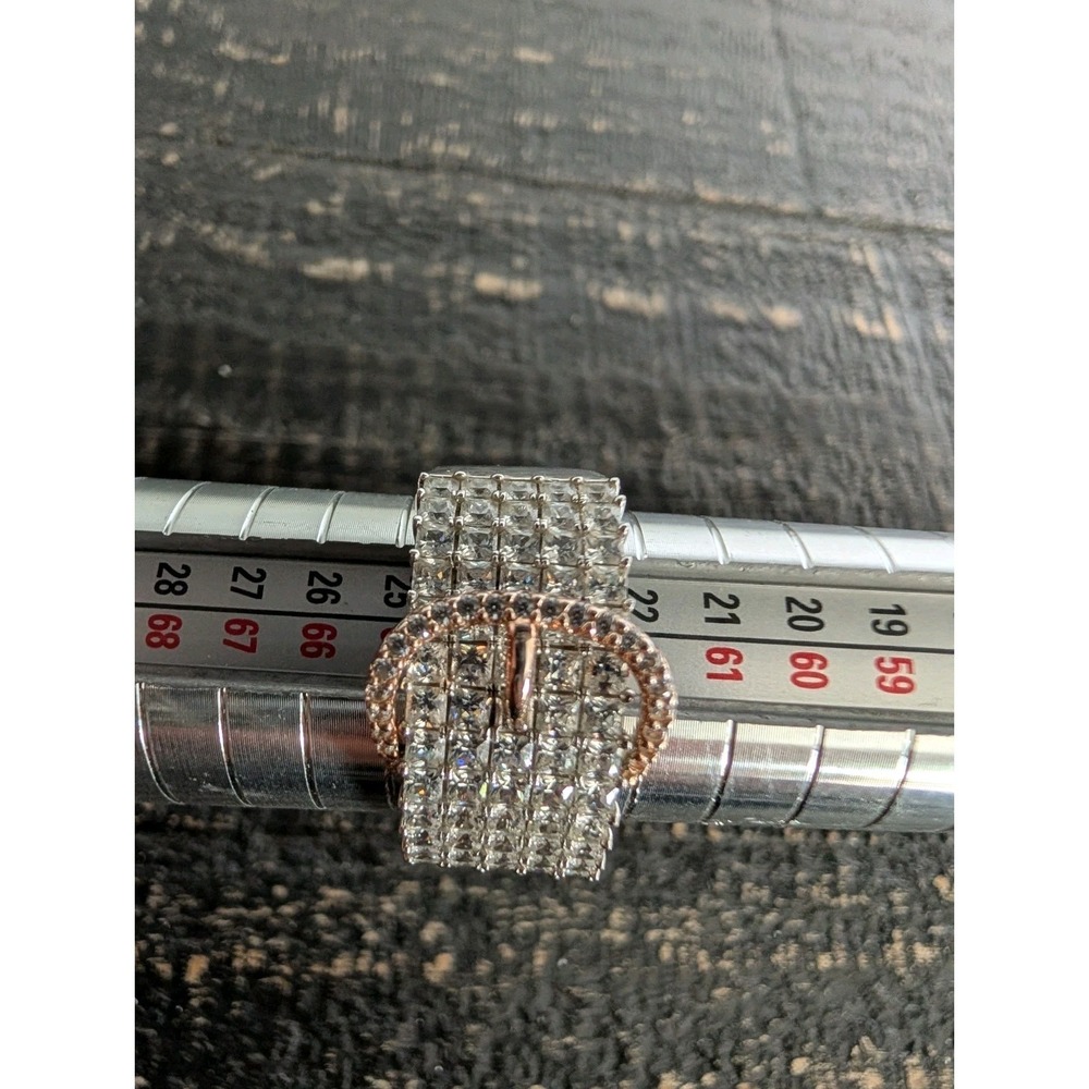 BBJ Bangkok Ratnaraj Sterling Silver Belt Buckle Cubic Zirconia Ring Sz 10.5